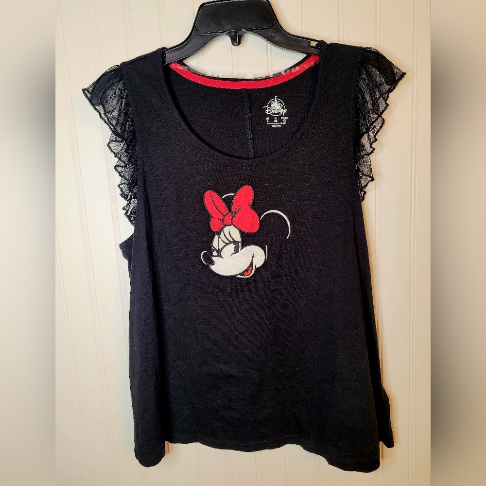 Disney Minnie Mouse black cotton tank with lace sz L